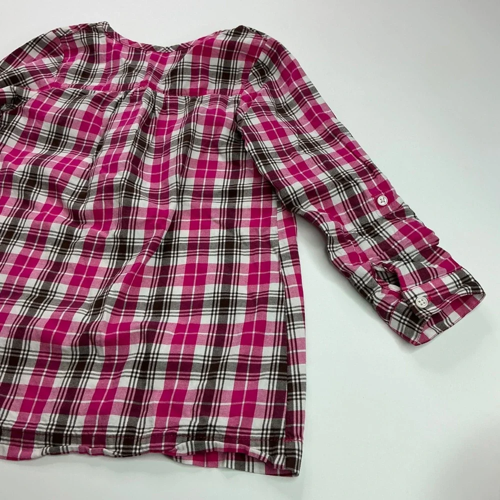 Carter's Pink Plaid Tunic Top Kids Size 6 Roll-Tab Sleeve Cotton Henley